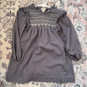 Charming Gray Kids Dress with Embroidered smocked 100% cotton Zara